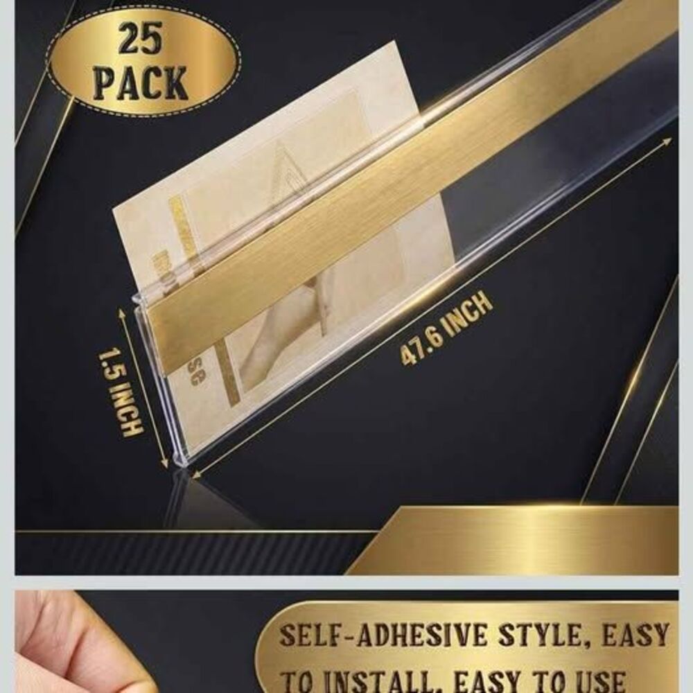 Fainne 25 Pcs clear Shelf Label Strips 1.5''H x 48" L Self Adhesive  Price Tag
